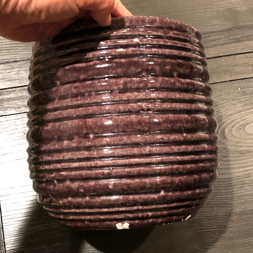 Textured Ceramic Planter in Deep Plum